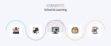 Téléchargez les illustrations : School And Learning Line Filled Flat 5 Icon Pack Including . education. graduation. apple. knowledge - en licence libre de droit