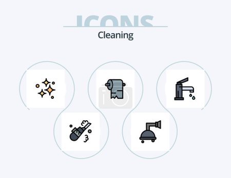 Téléchargez les illustrations : Cleaning Line Filled Icon Pack 5 Icon Design. product. house. clothes. cleaning. cleaning - en licence libre de droit