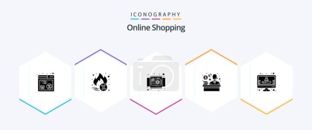 Ilustración de Online Shopping 25 Glyph icon pack including profile. shopping. camera. customer. view - Imagen libre de derechos
