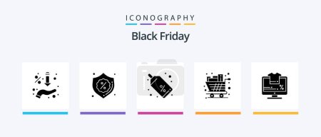 Téléchargez les illustrations : Black Friday Glyph 5 Icon Pack Including trolley. groceries. sale. full. price tag. Creative Icons Design - en licence libre de droit