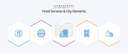 Téléchargez les illustrations : Hotel Services And City Elements 25 Blue icon pack including bag . hotel . greek. pass. city - en licence libre de droit