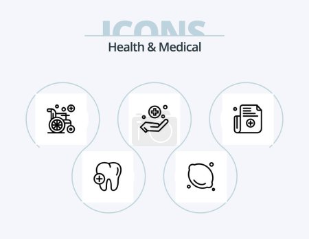 Illustration for Health And Medical Line Icon Pack 5 Icon Design. pharmacy. medical. phone. caduceus. medical - Royalty Free Image
