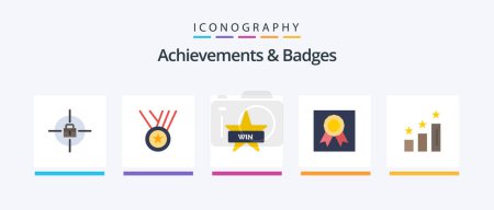 Téléchargez les illustrations : Achievements and Badges Flat 5 Icon Pack Including performance. achievements. badges. medal. badges. Creative Icons Design - en licence libre de droit