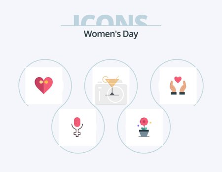 Téléchargez les illustrations : Womens Day Flat Icon Pack 5 Icon Design. cocktail. womens. women. women. gift - en licence libre de droit