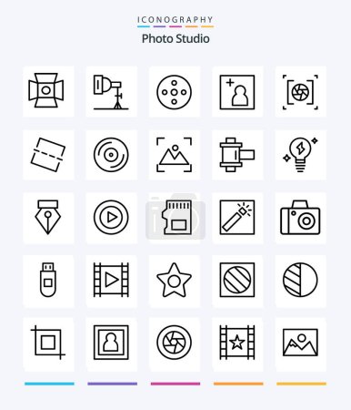 Illustration for Creative Photo Studio 25 OutLine icon pack  Such As straighten. image. camera. photography. aperture - Royalty Free Image