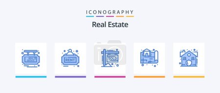 Téléchargez les illustrations : Real Estate Blue 5 Icon Pack Including house. real. house. map. estate. Creative Icons Design - en licence libre de droit