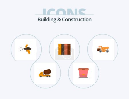 Téléchargez les illustrations : Building And Construction Flat Icon Pack 5 Icon Design. wood. interior. water. furniture. construction - en licence libre de droit