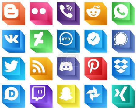 Illustration for 3D Social Media Brand Icons for Social Media 20 Icons Pack such as mesenger. twitter verified badge. whatsapp and audio icons. Versatile and high-quality - Royalty Free Image