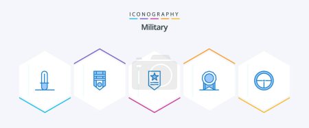 Téléchargez les illustrations : Military 25 Blue icon pack including target. military. military. badge. medal - en licence libre de droit