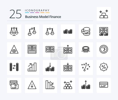 Téléchargez les illustrations : Finance 25 Line icon pack including rupee. coin. pyramid. money. cash - en licence libre de droit