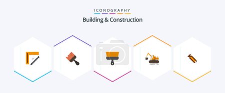 Illustration for Building And Construction 25 Flat icon pack including screw. lift. paint. construction. tool - Royalty Free Image