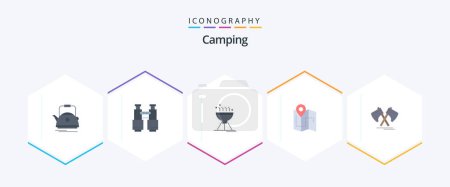 Téléchargez les illustrations : Camping 25 Flat icon pack including plan. map. explore. grill. camping - en licence libre de droit