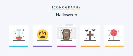Téléchargez les illustrations : Halloween Flat 5 Icon Pack Including rip. bats. spooky. halloween. death. Creative Icons Design - en licence libre de droit