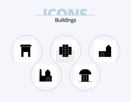 Illustration for Buildings Glyph Icon Pack 5 Icon Design. residential flats. city building. courthouse. building. shop - Royalty Free Image