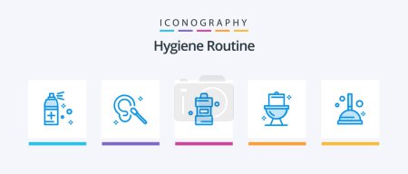 Illustration for Hygiene Routine Blue 5 Icon Pack Including plunger. cleaning. cleaner. washroom. cleaning. Creative Icons Design - Royalty Free Image
