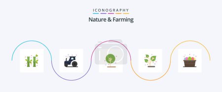 Téléchargez les illustrations : Nature And Farming Flat 5 Icon Pack Including egg. plant. farming. nature. grow - en licence libre de droit