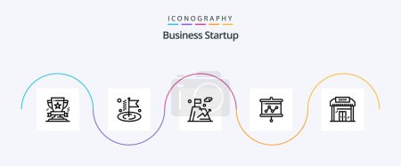 Téléchargez les illustrations : Business Startup Line 5 Icon Pack Including graph . flag . mountain. flag - en licence libre de droit