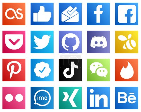Ilustración de 20 Elegant Social Media Icons such as twitter verified badge. swarm. twitter and message icons. Clean and minimalist - Imagen libre de derechos