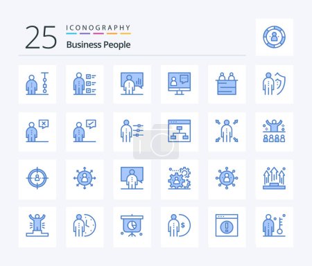 Illustration for Business People 25 Blue Color icon pack including customer. communication. personal. presentation. chart - Royalty Free Image