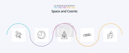 Ilustración de Space Line 5 Icon Pack Including planets. galaxy. geography. game. startup - Imagen libre de derechos