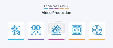 Illustration for Video Production Blue 5 Icon Pack Including clapper. action clapper. theater tickets. volume. open volume. Creative Icons Design - Royalty Free Image