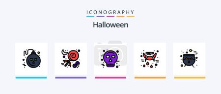 Téléchargez les illustrations : Halloween Line Filled 5 Icon Pack Including halloween. gallo. avatar. horror. eye. Creative Icons Design - en licence libre de droit