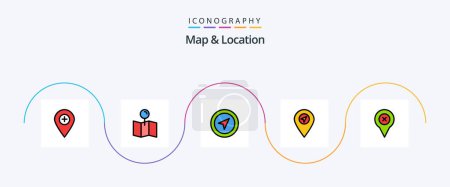 Téléchargez les illustrations : Map and Location Line Filled Flat 5 Icon Pack Including . map. pin. location. add - en licence libre de droit