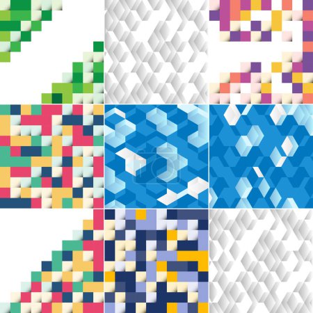 Téléchargez les illustrations : Blue mosaic pattern with a mosaic color gradient vector illustration suitable for design projects; color sample of a pixel landscape; pack of 9 available - en licence libre de droit