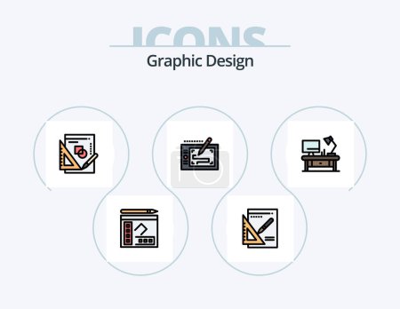 Illustration for Graphic Design Line Filled Icon Pack 5 Icon Design. folder. document folder . computer. document . notes - Royalty Free Image