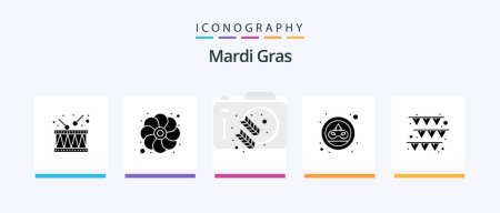 Illustration for Mardi Gras Glyph 5 Icon Pack Including garland. mask. feather. doubloon. carnival. Creative Icons Design - Royalty Free Image