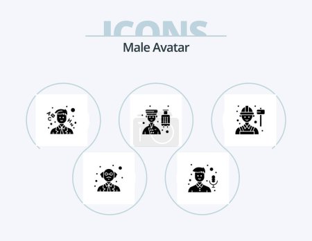 Téléchargez les illustrations : Male Avatar Glyph Icon Pack 5 Icon Design. worker. employee. school. service. hotel - en licence libre de droit