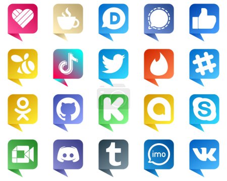 Illustration for 20 Modern Chat bubble style Social Media Icons such as tweet. like. china and douyin icons. Fully editable and versatile - Royalty Free Image