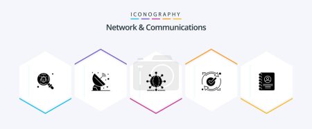 Ilustración de Network And Communications 25 Glyph icon pack including good. ok. signal. world. network - Imagen libre de derechos