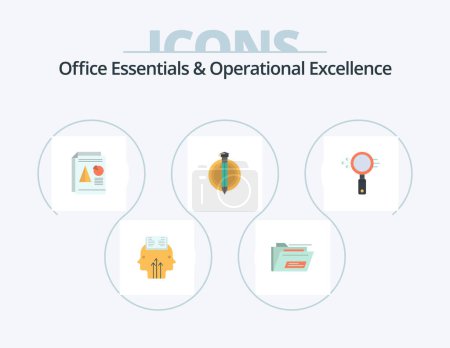 Téléchargez les illustrations : Office Essentials And Operational Exellence Flat Icon Pack 5 Icon Design. graduate. degree. success. chart - en licence libre de droit