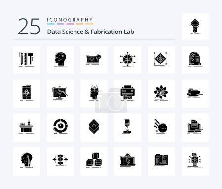 Illustration for Data Science And Fabrication Lab 25 Solid Glyph icon pack including info. data. key. hardware. electronics - Royalty Free Image