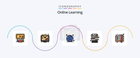 Illustration for Online Learning Line Filled Flat 5 Icon Pack Including book. education. monitor. ebook. live - Royalty Free Image