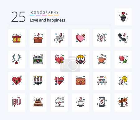 Téléchargez les illustrations : Love 25 Line Filled icon pack including glass. heart. box. broken. bandage - en licence libre de droit
