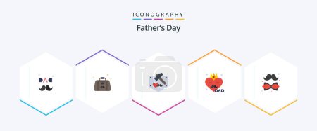 Téléchargez les illustrations : Fathers Day 25 Flat icon pack including bow. father. gentleman. dad. mustache - en licence libre de droit