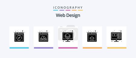 Téléchargez les illustrations : Web Design Glyph 5 Icon Pack Including online. homepage. layout. browser. layer. Creative Icons Design - en licence libre de droit