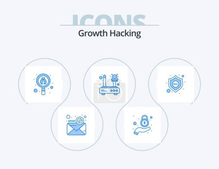 Téléchargez les illustrations : Hacking Blue Icon Pack 5 Icon Design. router. lost. privacy. internet. virus - en licence libre de droit