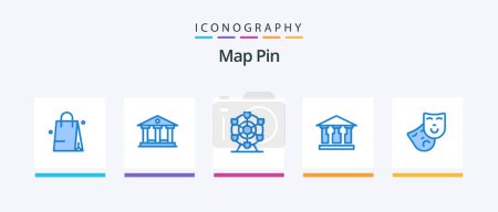 Illustration for Map Pin Blue 5 Icon Pack Including . wheel. theatre. mask. Creative Icons Design - Royalty Free Image