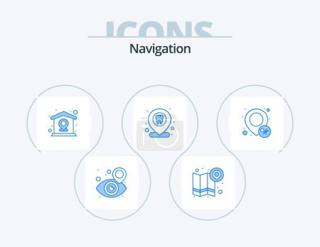 Téléchargez les illustrations : Navigation Blue Icon Pack 5 Icon Design. location. dentist location. home. dentist. dental - en licence libre de droit