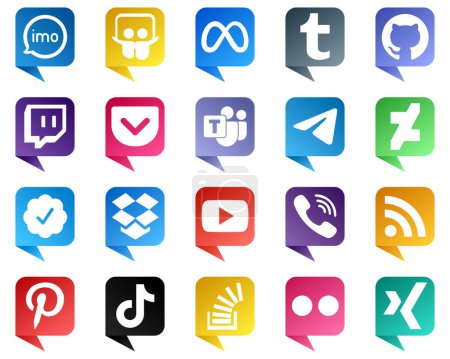 Illustration for Chat bubble style Icons of Top Social Media 20 pack such as twitter verified badge. github. messenger and icons. Clean and professional - Royalty Free Image