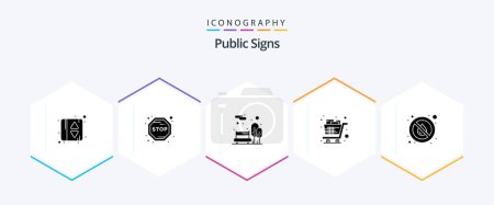 Illustration for Public Signs 25 Glyph icon pack including no. trolley. city park. shopping. full - Royalty Free Image