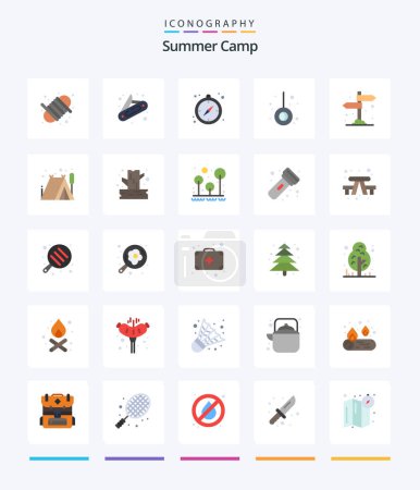 Illustration for Creative Summer Camp 25 Flat icon pack  Such As camping. direction. compass. camping. camping - Royalty Free Image