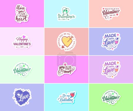 Téléchargez les illustrations : Love is in the Air: Valentine's Day Typography Stickers - en licence libre de droit