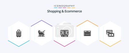Téléchargez les illustrations : Shopping And Ecommerce 25 Line icon pack including credit. shopping. phone. code. bar - en licence libre de droit