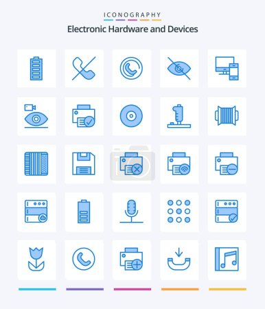 Téléchargez les illustrations : Creative Devices 25 Blue icon pack  Such As mac. computer. phone. view. eye - en licence libre de droit