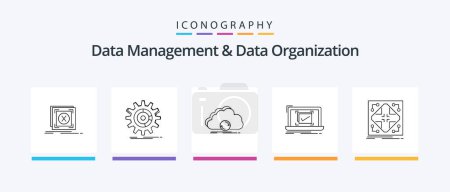 Téléchargez les illustrations : Data Management And Data Organization Line 5 Icon Pack Including print. resume. data. download. document. Creative Icons Design - en licence libre de droit