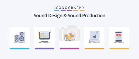 Illustration for Sound Design And Sound Production Flat 5 Icon Pack Including format. audio. digital. musical. instrument. Creative Icons Design - Royalty Free Image